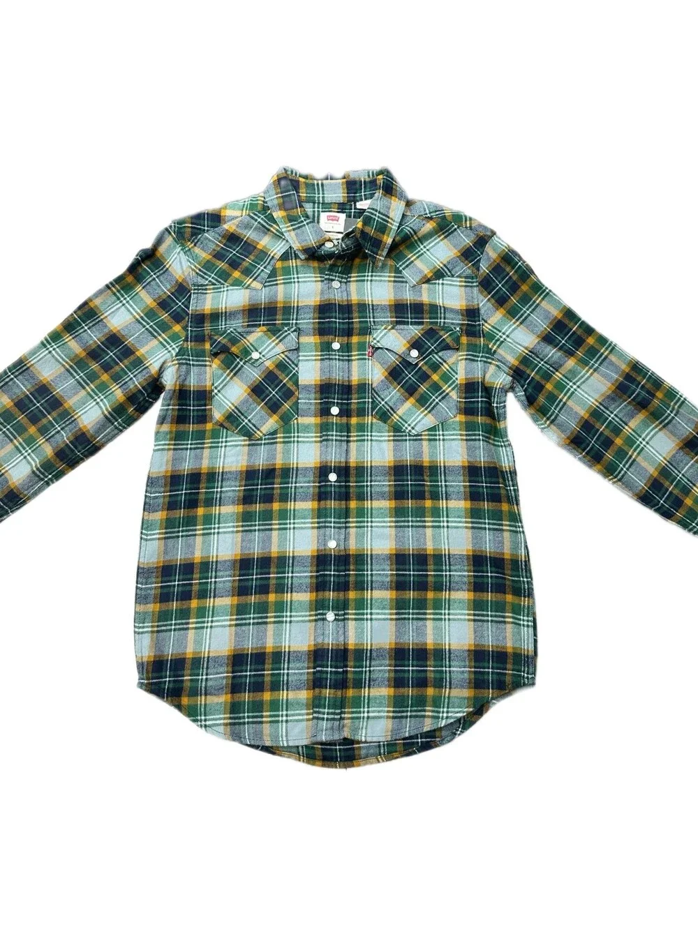 Levi's Standard Western Snap Flannel Shirt Men Small Green Plaid NWT (MSRP $69)